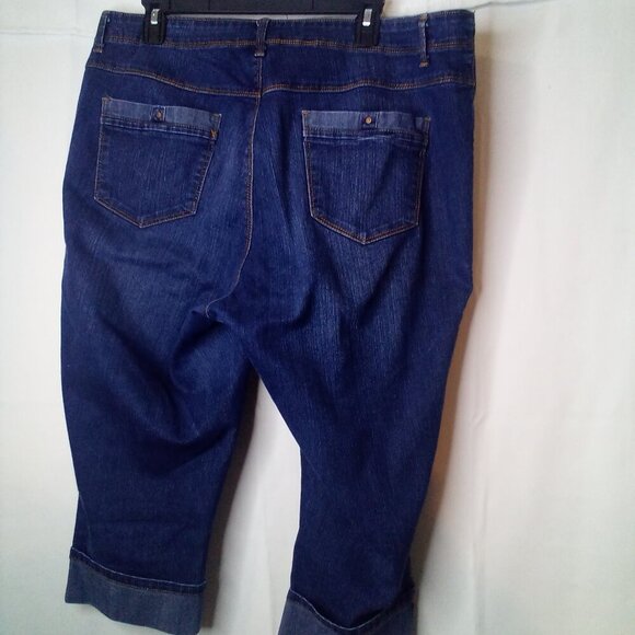 Gloria Vanderbilt Capri Jeans Women 16W Roll Cuff Hem Big Pockets Blue - Picture 9 of 13